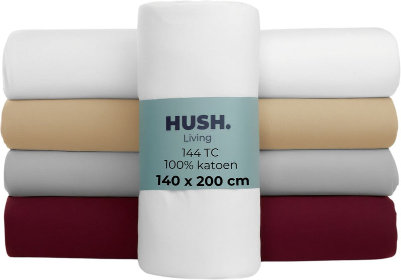 Hush. living hush living hoeslaken 100% katoen, 144tc, soepel en ademend - elastiek rondom - 140x200+30cm - wit