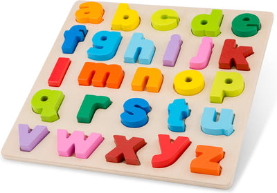 Woet ® houten alfabet puzzel - abc kleine letters a t m z - kleurrijke educatieve legpuzzel - alfabet leren - peuterspeelgoed - vanaf 2 jaar