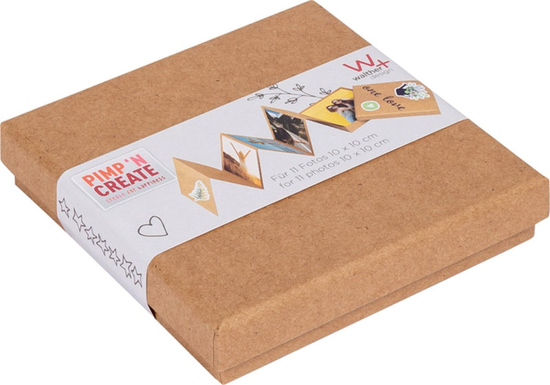 Walther fb-099-p leporello box pac - formaat 12 x 12 x 2,4 cm - 11 foto's 10 x 10 cm - bruin