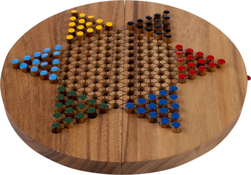 Engelhart chinese checkers round - maat xl – houten strategiespel – 2 tot 6 spelers – sterrenhalma bordspel –