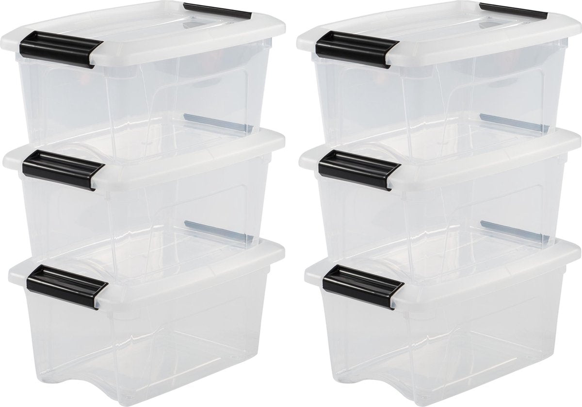 Iris new topbox opbergbox - 5l - kunststof - transparant zwart - set van 6