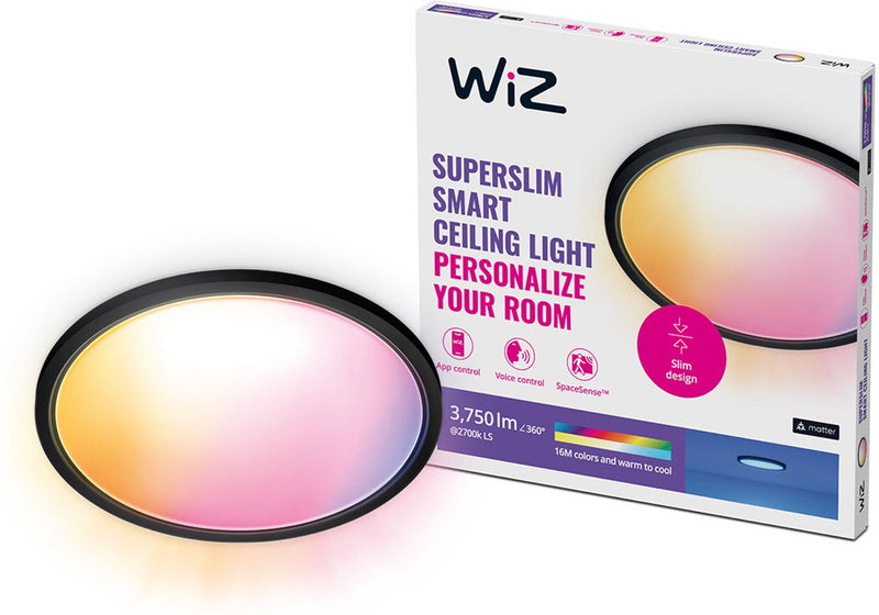 Wiz plafondlamp superslim - diameter: 56 cm - gekleurd en wit licht - slimme led verlichting - geïntegreerde led - 32w - zwart - wi-fi