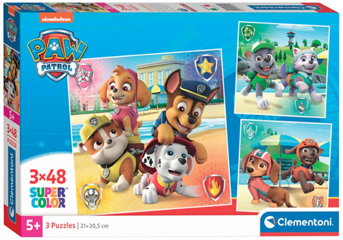 Clementoni legpuzzel super color vierkant paw patrol, 3x48st.