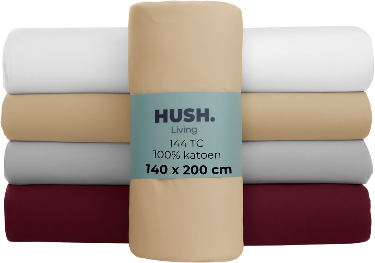 Hush. living hush living - hoeslaken 140x200+30cm - 100% katoen, 144tc, soepel en ademend - elastiek rondom - zand