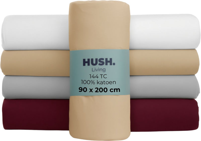 Hush. living hush living - hoeslaken 90x200+30cm - 100% katoen, 144tc, soepel en ademend - elastiek rondom - zand
