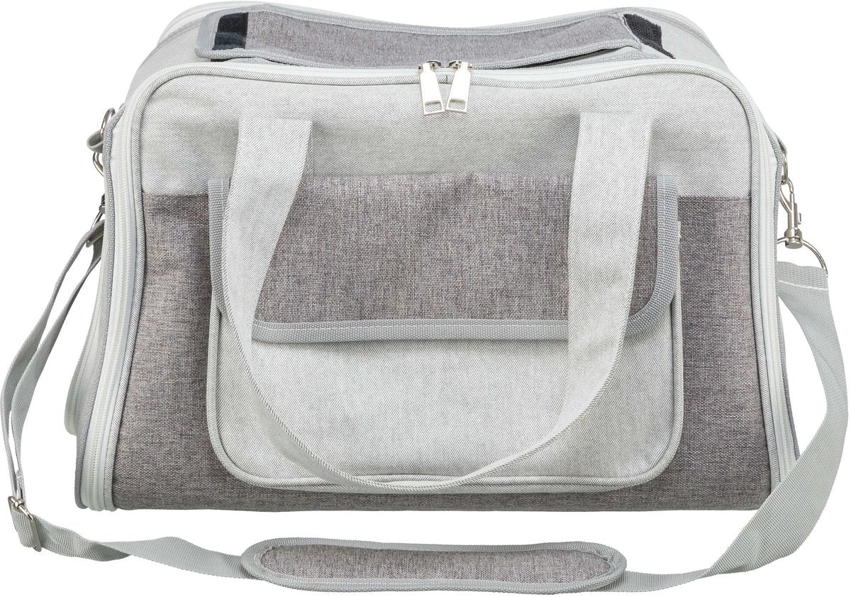 Trixie hondentas libby grijs - gaas-inzetstuk, 42x25x27 cm - met schouderriem en korthouder