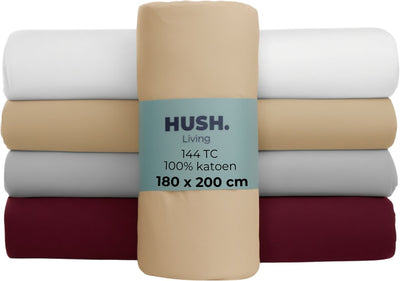 Hush. living hush living - hoeslaken 180x200+30cm - 100% katoen, 144tc, soepel en ademend - elastiek rondom - zand