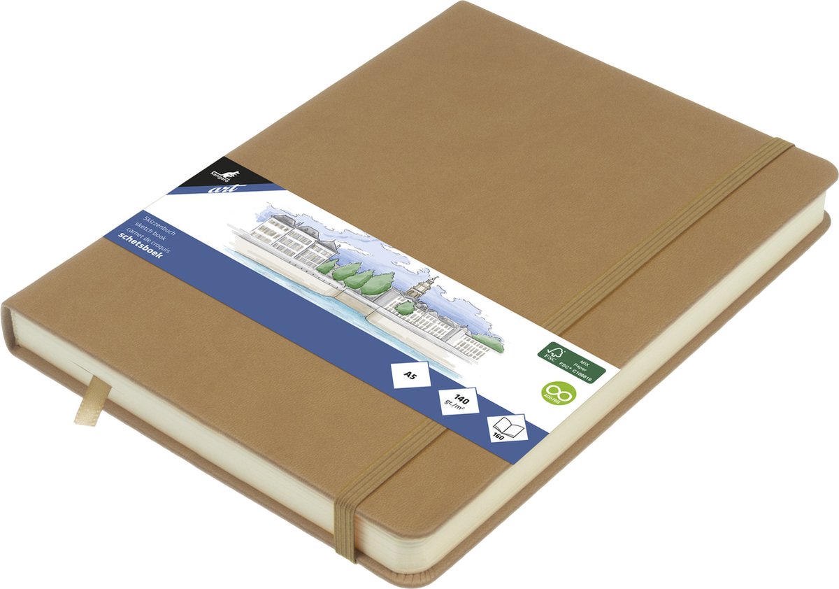 Kangaro schetsboek - a5 - taupe - pu-hardcover - met elastiek en leeslint