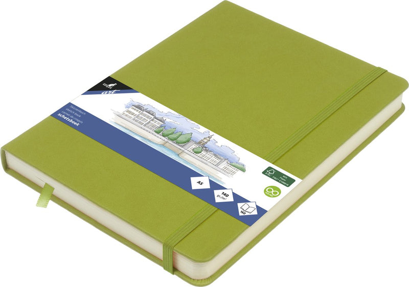 Kangaro schetsboek - a5 - lime green - pu-hardcover - met elastiek en leeslint - k-861229