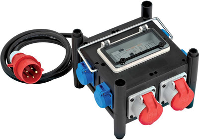 Brennenstuhl compacte rubber stroomverdeler met gecertificeerde automaat (2m kabel, 2x cee 400v 16a, 5x 230v 16a, bouwplaatsgebruik en permanent buitengebruik, met fi-schakelaar, made in germany)