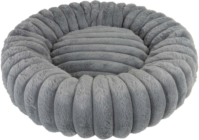 District 70 ribba – luxe ronde kattenmand van ribfluweel pluche – grijs – 45 x 45 x 15 cm