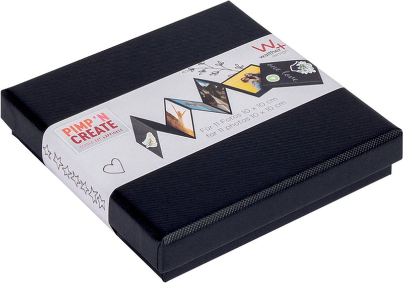 Walther fb-099-b leporello box pac - formaat 12 x 12 x 2,4 cm - 11 foto's 10 x 10 cm - zwart