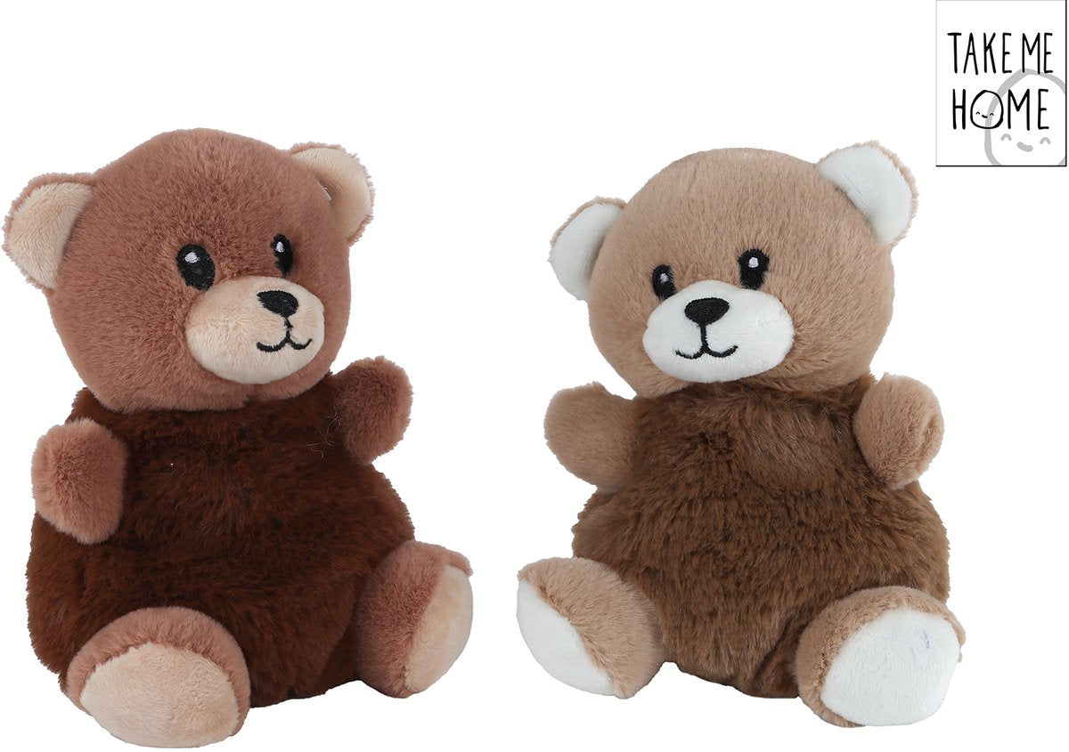 Take me home knuffelbeer pluche 14 cm bruin geborduurd detail.