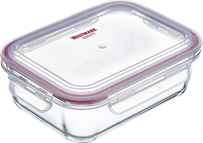 Westmark glazen voedselbewaardoos, inhoud: 1520 ml, geschikt voor de vriezer, magnetron en oven, glas silicone kunststof, transparant rood, 23442270
