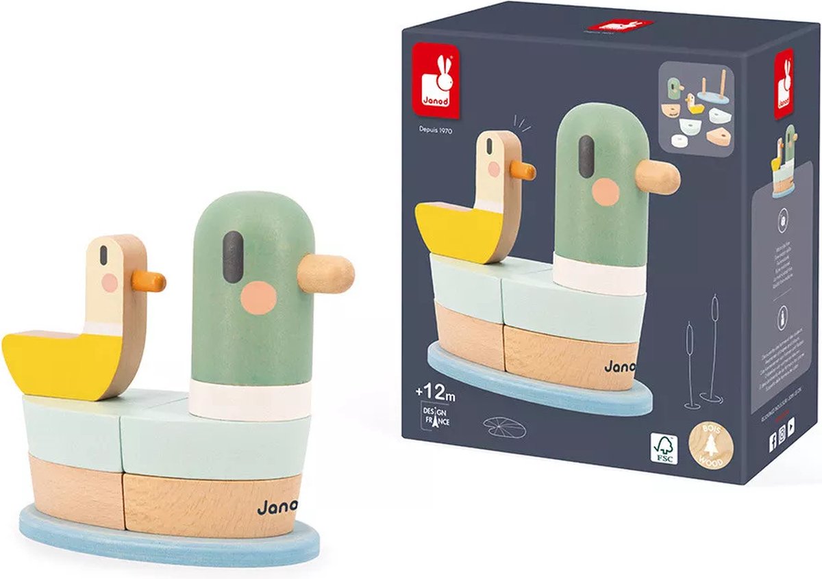 Janod - sweet cocoon - houten stapeltoren - eend