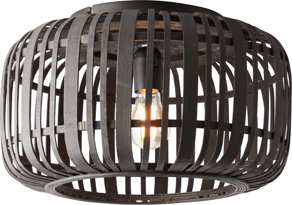 Brilliant woodrow - plafondlamp - e27 max 1x60w - hout zwart