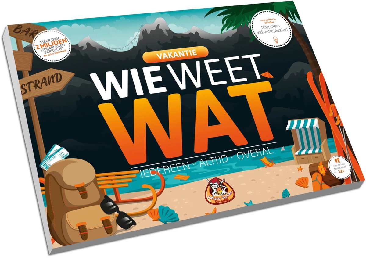 White goblin games - wie weet wat: vakantie - partyspel - 2 tot 10 spelers - speelt snel en de uitleg is nóg sneller - wie weet wat speel je altijd, met iedereen en overal - ideaal cadeau