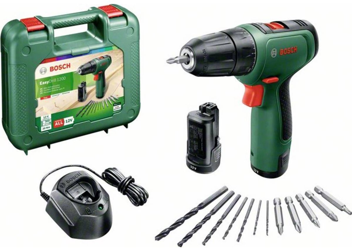 Bosch easydrill 1200 accuschroefboormachine - met dubbele schroefbit en koffer - met 2x 12 v accu en lader