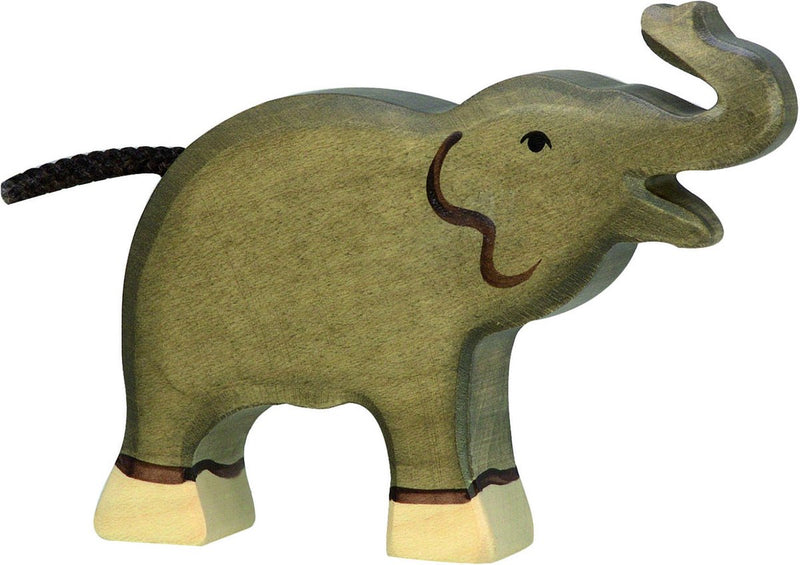 Holztiger olifant, klein, slurf omhoog.