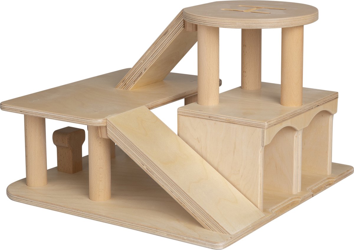 Van dijk toys houten speelgoed garage met helikopterdek - kinderopvang kwaliteit - 2+ jaar