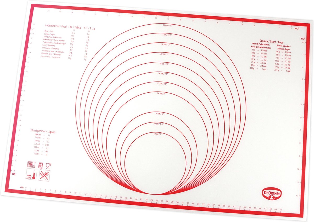 Dr. oetker 1923 keukensnijplank rechthoekig silicone rood, wit