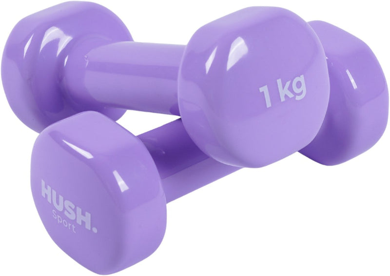 Hush sport - dumbbells set - 2 x 1kg - vinyl coating met antislip grip - gietijzer - handig 6-hoekig design - geschikt voor krachttraining fitness - paars