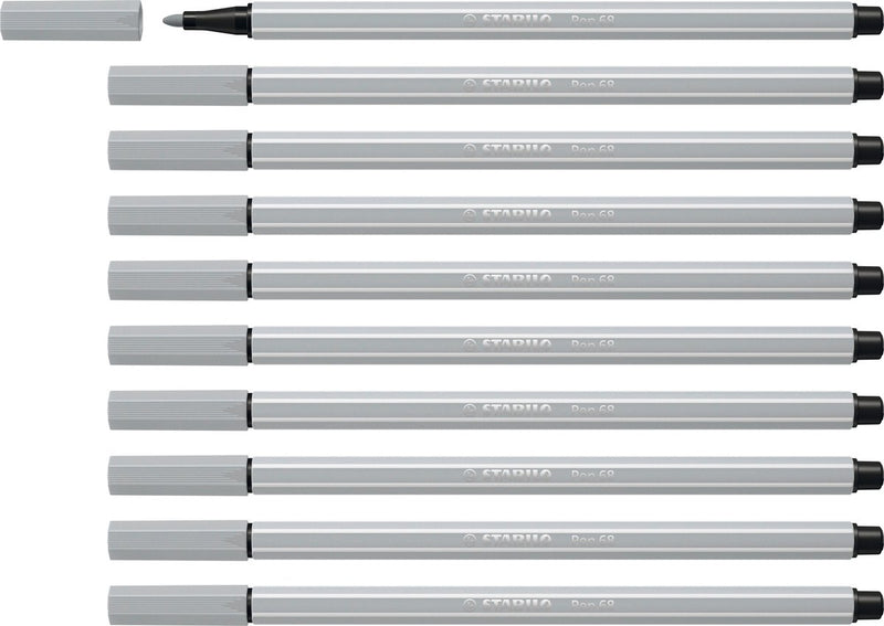 Stabilo pen 68 - premium viltstift - licht grijs - doos 10 stuks