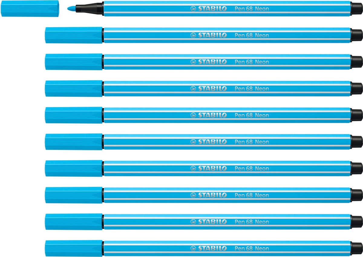 Stabilo pen 68 - premium viltstift - neon blauw - doos 10 stuks