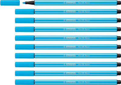 Stabilo pen 68 - premium viltstift - neon blauw - doos 10 stuks