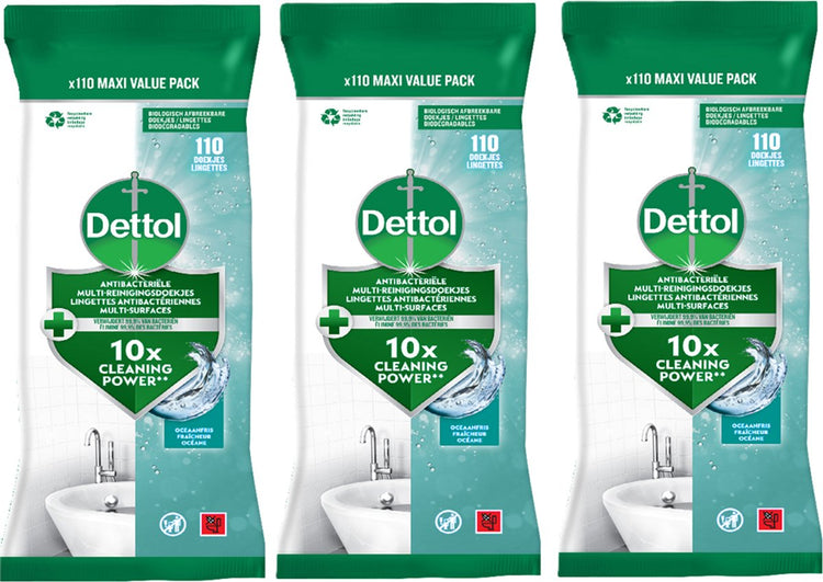 Dettol antibacteriële doekjes multi-oppervlak ocean - 3 x 110 stuks - voordeelverpakking