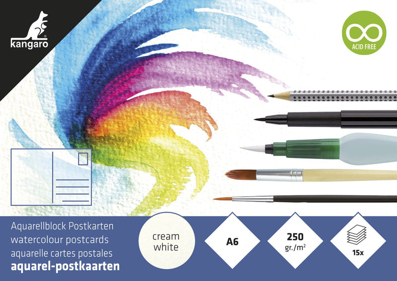 Kangaro aquarelblok - postkaarten - a6 - 15 vel - 250 grams aquarelpapier - k-5370