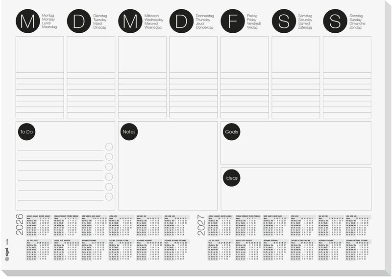 Sigel bureauonderlegger - met weekplanner en to-do-list - formaat a3 - met kalender 2026 2027 - 30 vel afscheurbaar - si-h6506