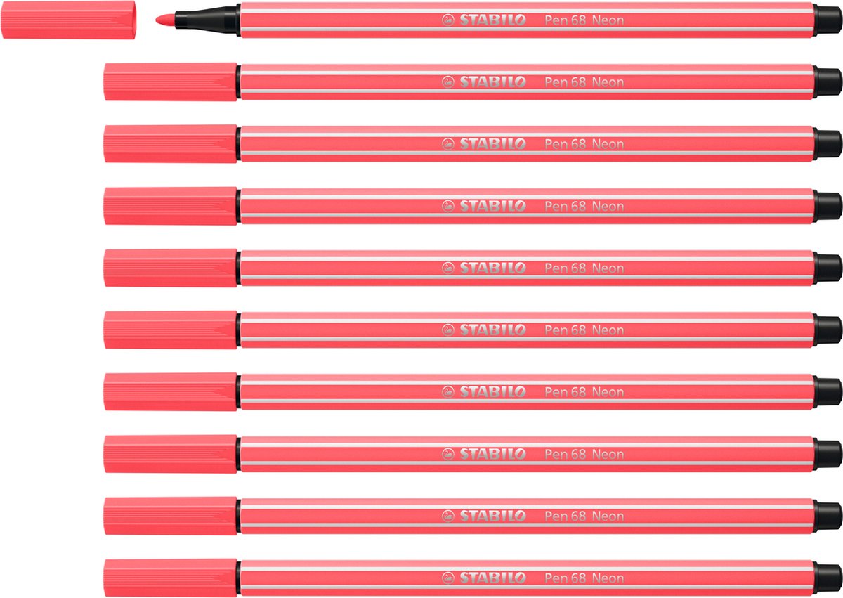 Stabilo pen 68 - premium viltstift - neon rood - doos 10 stuks