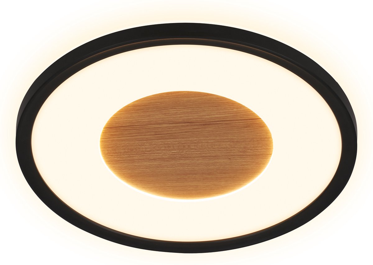 Briloner sufit wood - led plafonniére - plafondlamp met houtdecor - met indirect licht - warm wit licht - ø29 x 3 cm - zwart