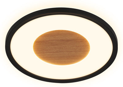 Briloner sufit wood - led plafonniére - plafondlamp met houtdecor - met indirect licht - warm wit licht - ø29 x 3 cm - zwart