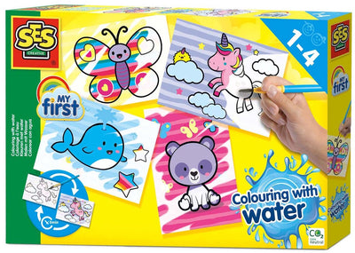 Ses creative - my first - kleuren met water - fantasie dieren – verven - zonder geknoei - inclusief 4 kleurplaten en kwast - steeds opnieuw te gebruiken – 1 tot 4 jaar
