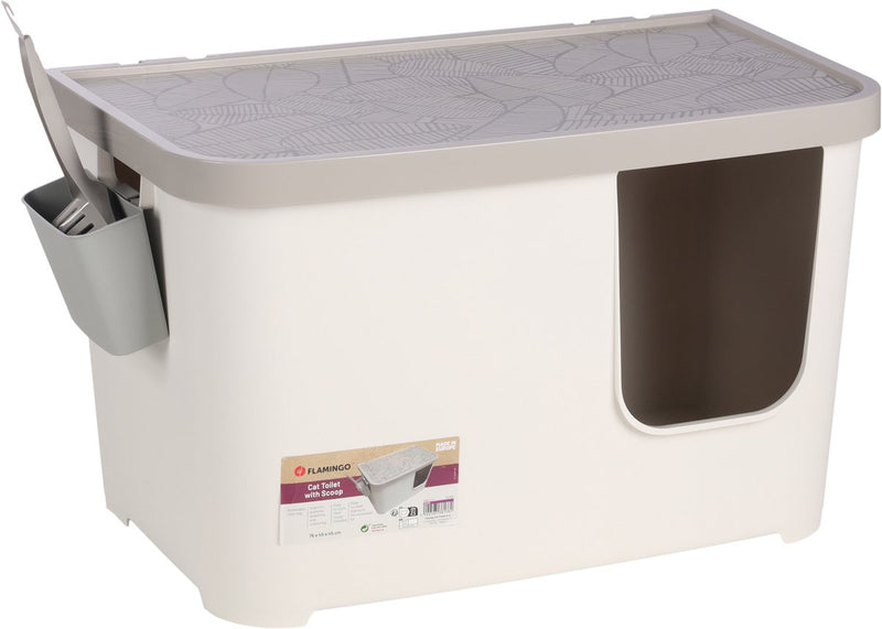 Flamingo kattenbak – barik – kattentoilet met deksel en schep – hoge rand – kunststof – wit – 76x45x45 cm – europese kwaliteit