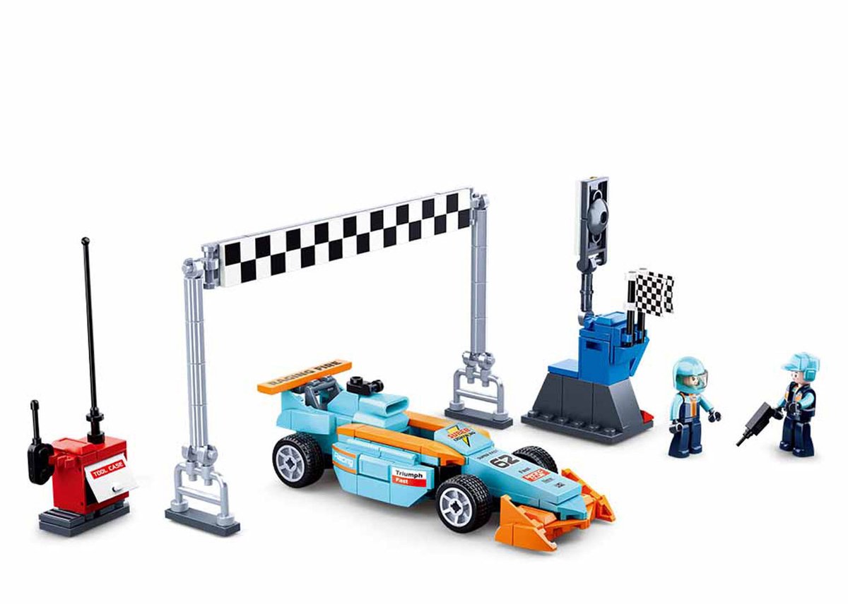 Sluban racing team klein circuit bouwspeelgoed kinderen vanaf 6 jaar – constructiespeelgoed bouwdoos met 210 bouwstenen – m38-b0762