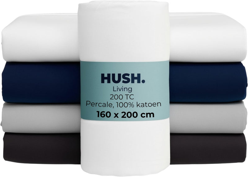 Hush. living hush living hoeslaken percale - 100% katoen - 200tc - extra fris en koel - sterk en slijtvast - elastiek rondom - 160x200+30cm - wit