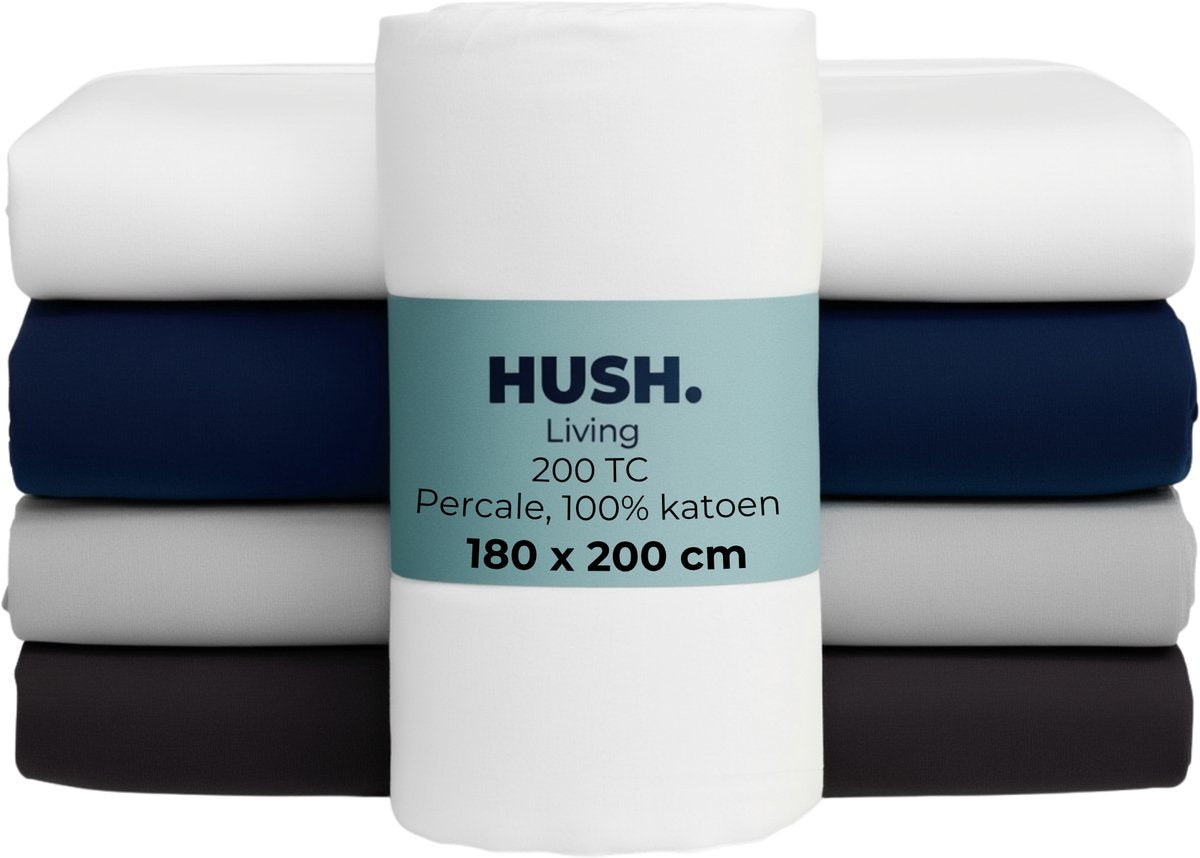 Hush. living hush living - hoeslaken percale 180x200+30cm - 100% katoen - 200tc - extra fris en koel - sterk en slijtvast - elastiek rondom - wit