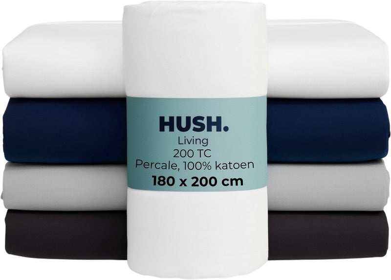 Hush. living hush living hoeslaken percale - 100% katoen - 200tc - extra fris en koel - sterk en slijtvast - elastiek rondom - 180x200+30cm - wit