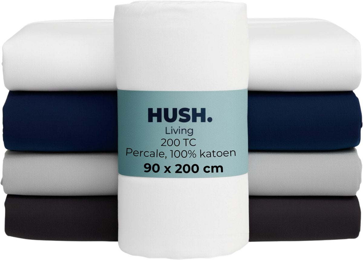 Hush. living hush living - hoeslaken percale 90x200+30cm - 100% katoen - 200tc - extra fris en koel - sterk en slijtvast - elastiek rondom - wit