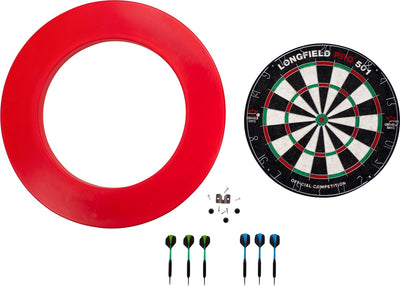 Engelhart longfield darts -dartbord pro501 inclusief surround rood en 2 sets darts.