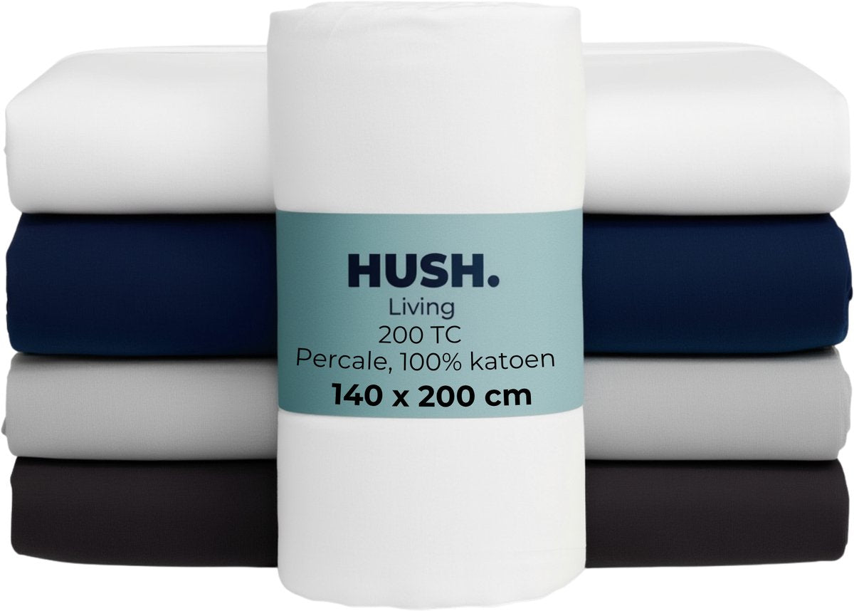 Hush. living hush living - hoeslaken percale 140x200+30cm - 100% katoen - 200tc - extra fris en koel - sterk en slijtvast - elastiek rondom - wit