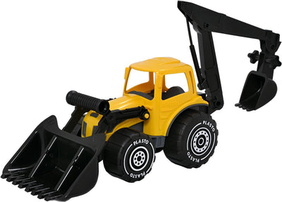 Plasto tractor met voorlader en graafarm geel 57 cm - speelgoedvoertuig - backhoe - graafarm - grote tractor - bpa-vrij - gemaakt in finland - vanaf 1 jaar