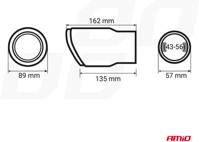Amio uitlaat einddemper sierstuk rvs koppelstuk 89mm carbon