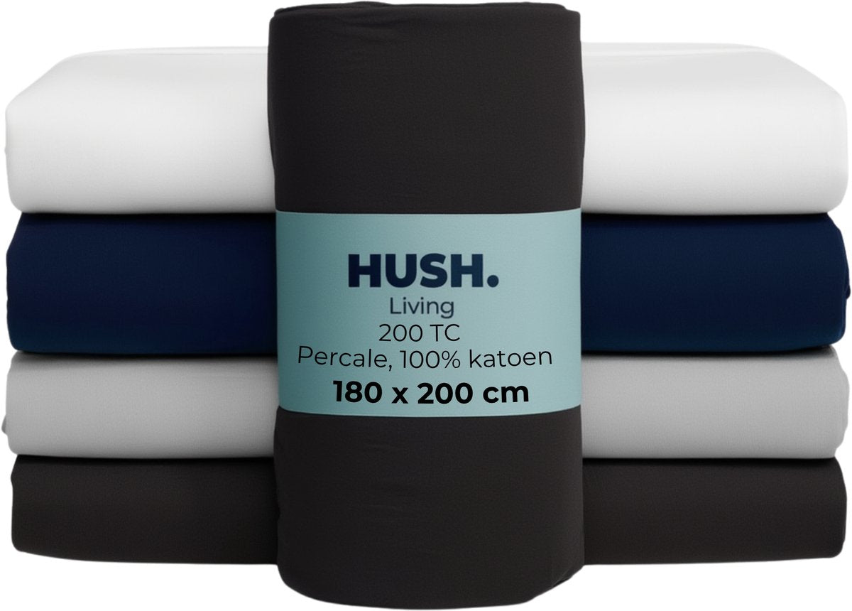 Hush. living hush living - hoeslaken percale 180x20xx+30cm - 100% katoen - 200tc - extra fris en koel - sterk en slijtvast - elastiek rondom - antraciet