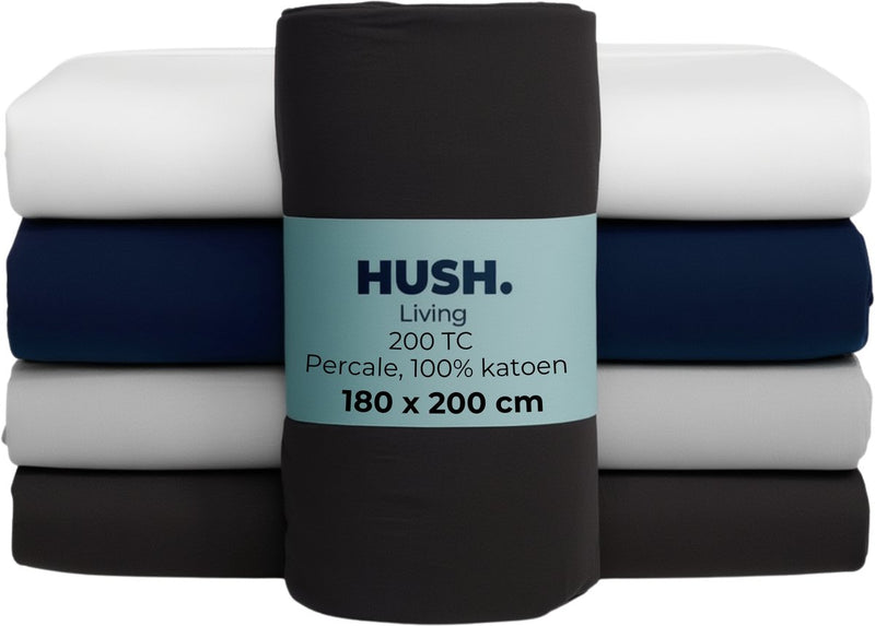 Hush. living hush living hoeslaken percale - 100% katoen - 200tc - extra fris en koel - sterk en slijtvast - elastiek rondom - 180x200+30cm - antraciet