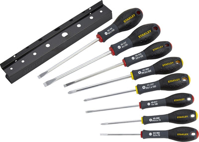 Stanley 8-delige fatmax schroevendraaierset parallel 3.5 x 75mm. 5.5 x 125mm standaard 4 x 100mm. 6.5 x 150mm. 8 x 150mm phillips ph0 x 75mm. ph1 x 100mm. ph2 x 125mm