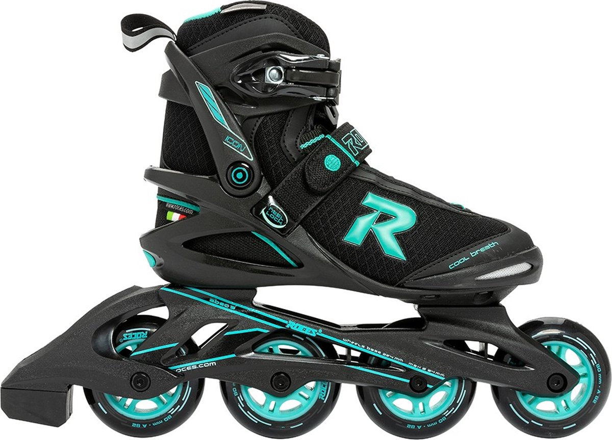 Icon inline skates softboot dames 80 mm 82A zwart aqua maat 37